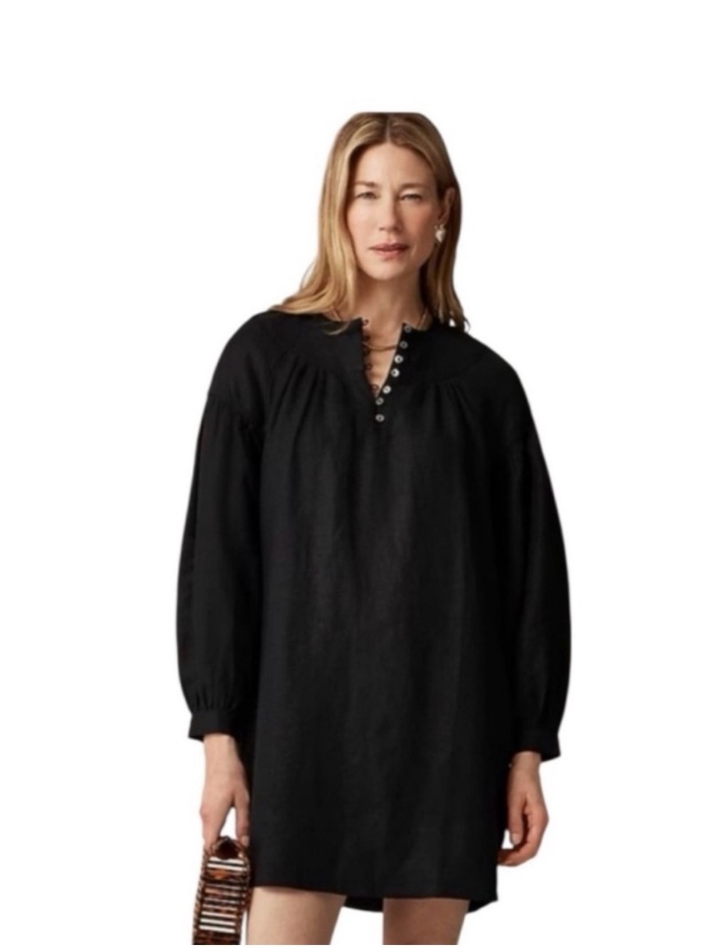 J. Crew Popover Linen Black Dress Small